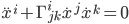 \ddot{x}^i + \Gamma^i_{jk}\dot{x}^j\dot{x}^k = 0