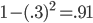 1 - (.3)^2 = .91