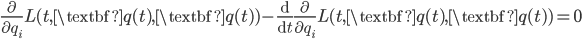 \frac{\partial}{\partial q_i}L(t,\textbf{q}(t),\textbf{\.{q}}(t))-\frac{\mathrm{d}}{\mathrm{d}t}\frac{\partial}{\partial \.{q}_i}L(t,\textbf{q}(t),\textbf{\.{q}}(t))=0